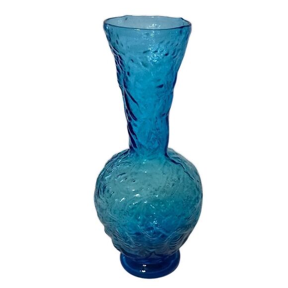 Empoli Glass Embossed Vase Flared Blue Textured Italian Ikebana MCM Abstract - Picture 8 of 15